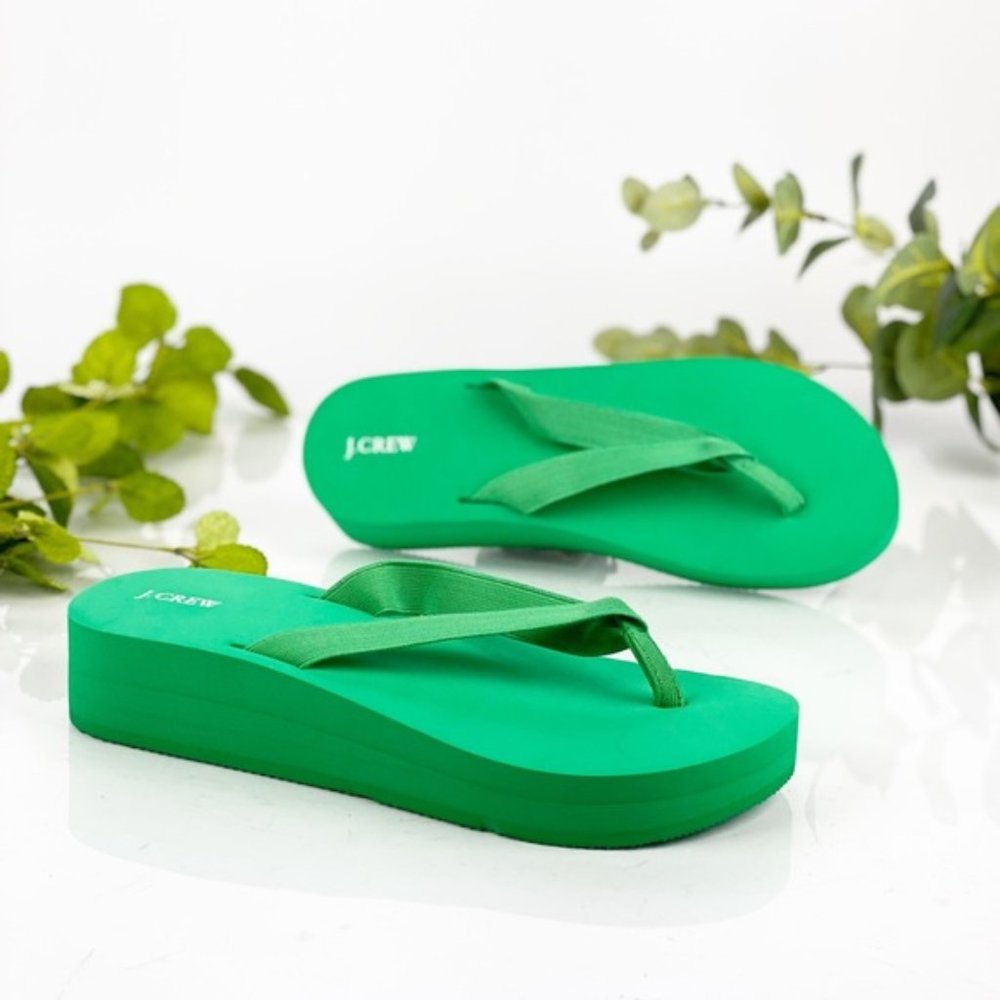 J. Crew Bright Green Platform Flip Flops